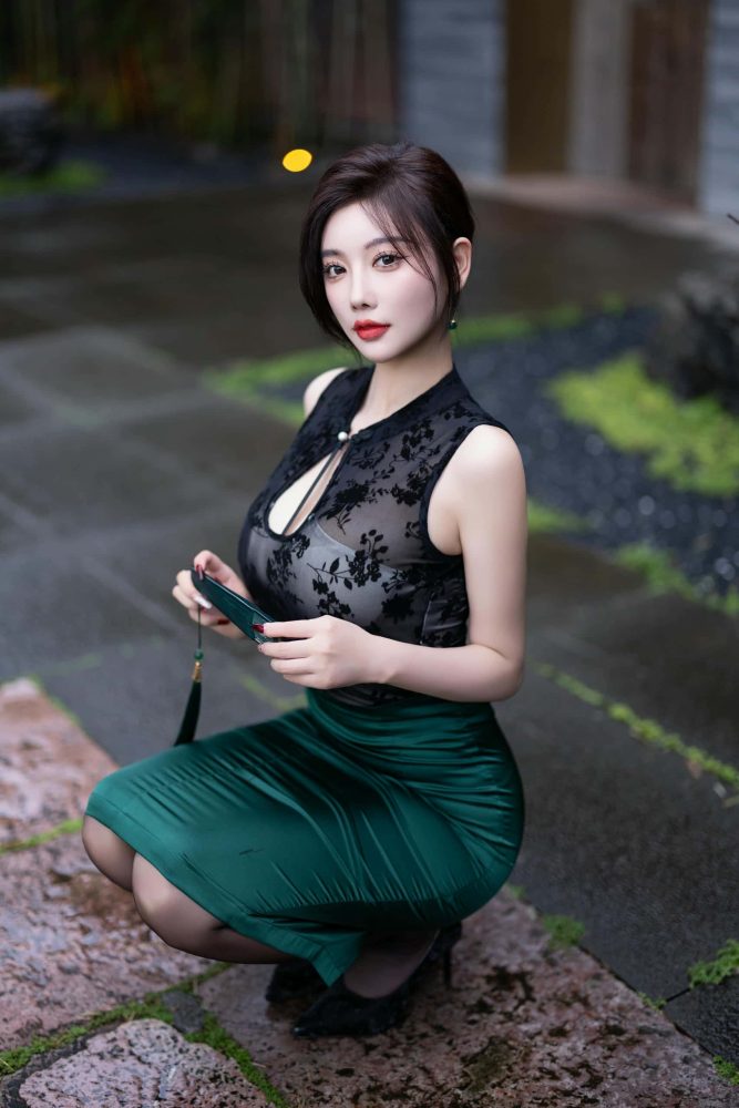 绿色旗袍 - 杨晨晨【87P】P50237-靓街拍